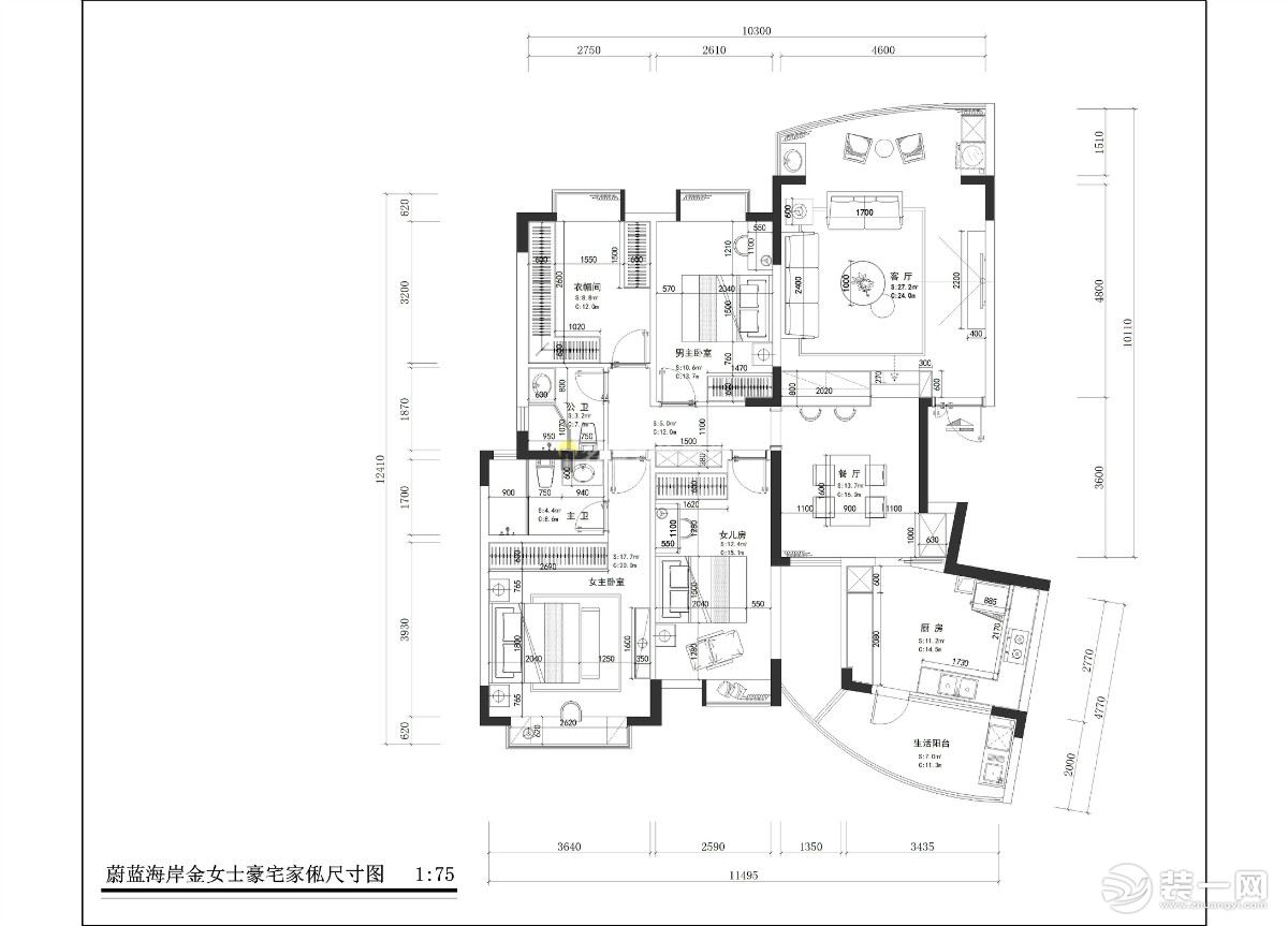 蔚蓝海岸-新中式-147㎡四居室-平面图