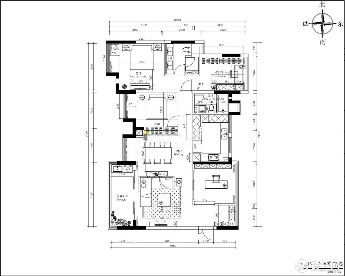 深圳香榭名苑 -現(xiàn)代風(fēng)格-三居室-平面設(shè)計(jì)圖