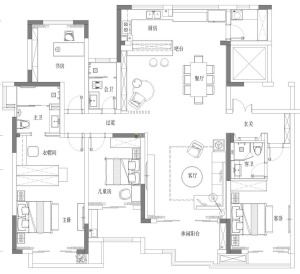 龙岸花园-现代轻奢-215㎡四居室-平面图