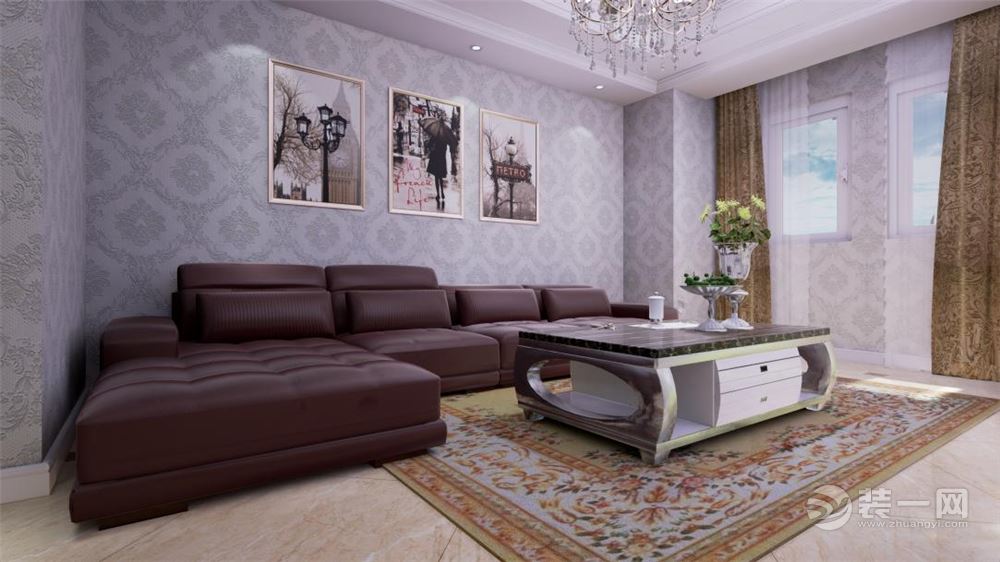 温馨的壁纸一贴，简欧风也可以很温馨，宽敞的客厅的富牌沙发和大气的茶几+电视柜的完美组合，客厅自然而然