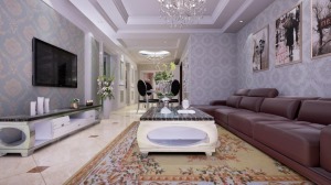 温馨的壁纸一贴，简欧风也可以很温馨，宽敞的客厅的富牌沙发和大气的茶几+电视柜的完美组合，客厅自然而然