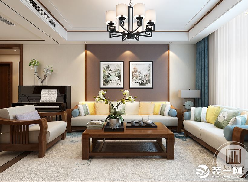 新中式风格的家具多选择深色家具，枪色颜色搭配多选择黑色、白色和灰色为基调，局部使用红色、黄色和绿色等