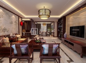 中式风格的客厅具有内蕴的风格，为了舒服，中式的环境中也常常用到沙发，但颜色仍然体现着中式的古朴，中式