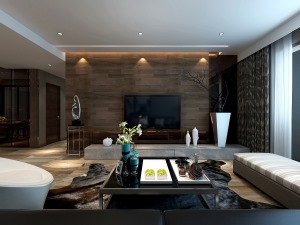 本案的设计主旨意在塑造家的宁静感，所以在色彩搭配上选择客厅的以灰，咖为主调，溶入以驼色，黑色皮质沙发