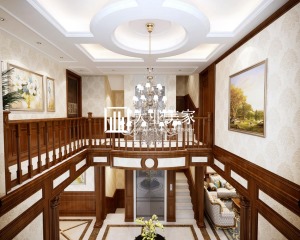 华润仰山别墅300平欧式风格装修效果图一层客厅
