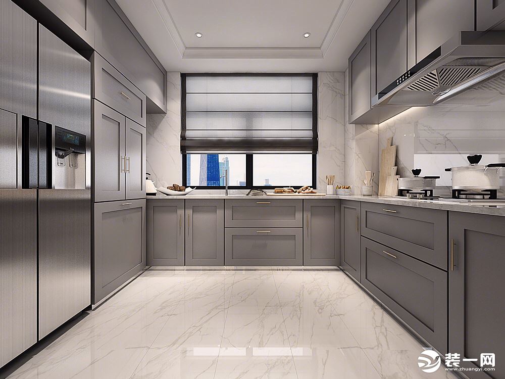 厨房用的暗灰色与整体一致，大气明亮