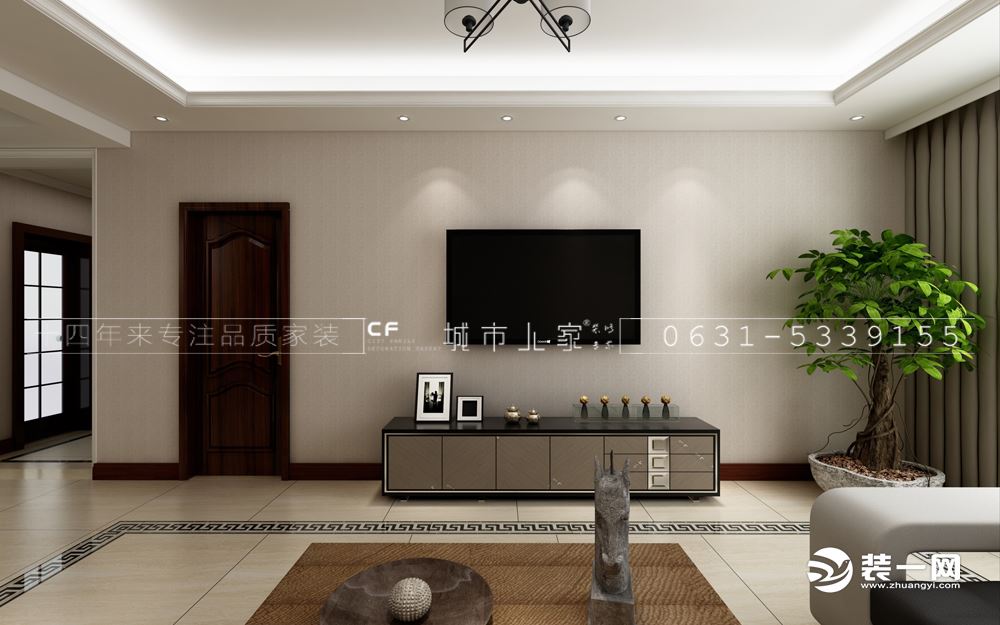 威海山花·泰和府140平三居室现代简约风格电视墙