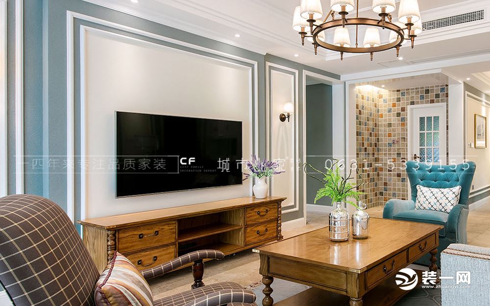 威海山花·泰和府140平三居室简美风格电视墙