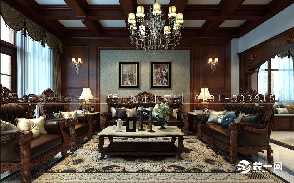 威海龙润国际245平别墅美式风格客厅