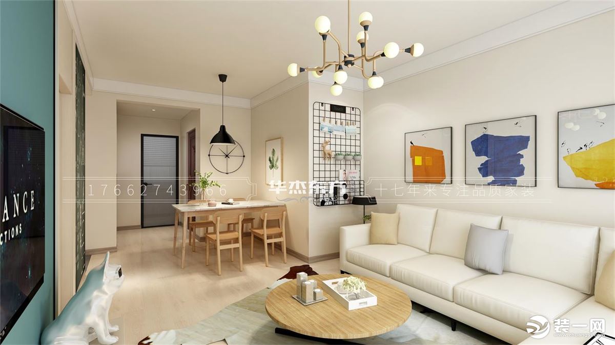 白色的沙发和原木的圆形桌子相互呼应 体现清新的风格