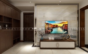 威海泰乐家园140平三居室新中式风格电视墙