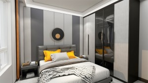 卧室用了一些金属的配色添加了一些轻奢元素 玻璃制的衣柜门尽显生活品质