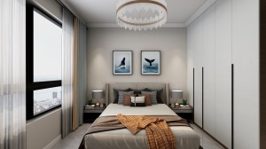 现代简约风格卧室，充满强烈的艺术感是现代简约风格卧室装修的一大特点，图中墙面和地面的颜色搭配也没有太