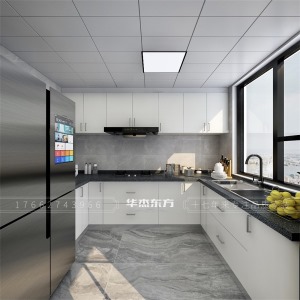 厨房进行了大改和移位，使得厨房的空间更加的宽敞，在满足空间独立的同时采用U型布局