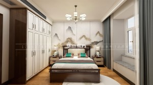 卧室衣柜采用深色胡桃木门板采用白色烤漆门板，美观的同时也不会让空间因为色调而变得太压抑。