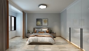 卧室延续温馨，时尚的基调，自然光为卧室增添几分温暖，并使卧室色彩对了层次的变化。