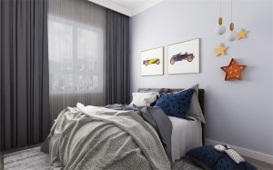 卧室是简单的床窗帘和墙面颜色相互呼应