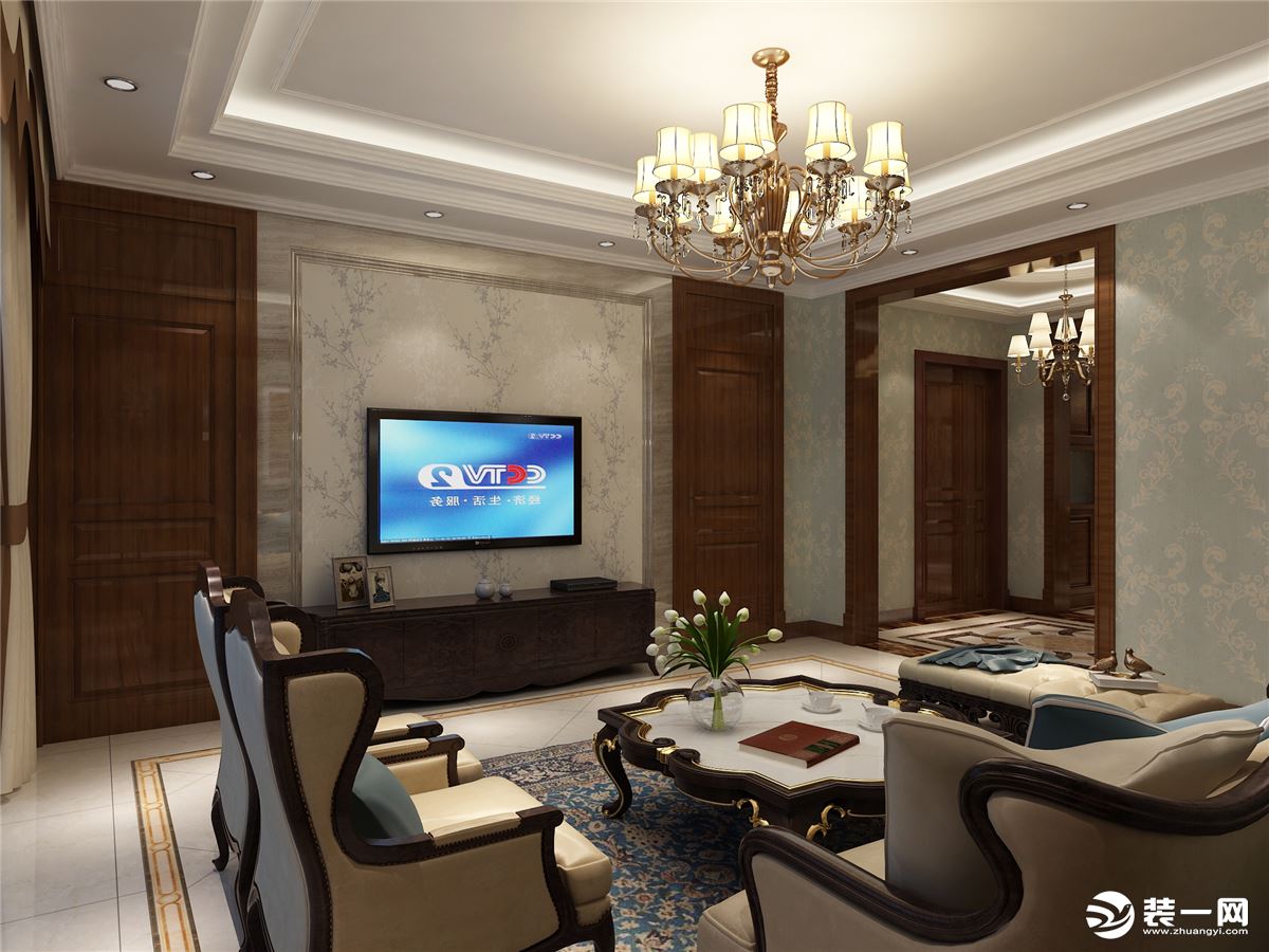 太原中正锦城190平四居室新古典风格电视背景墙效果图