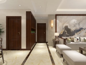 太原今朝装饰保利香槟国际--140平三室新中式风格效果图