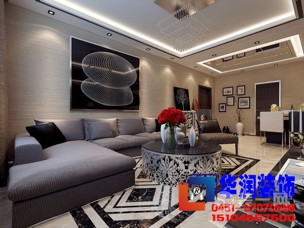哈尔滨永泰城61平米两居室现代风格客厅沙发背景墙