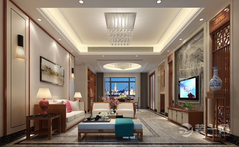 鑫远尚玺-374平 造价56万 中式风格客厅效果图
