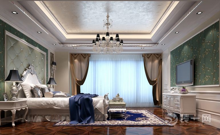 保利国际-195平- 四居室 造价19万 欧式风格主人房效果图