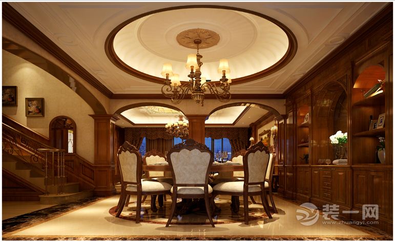 北辰三角洲-140平 复式 造价15万 美式风格餐厅效果图