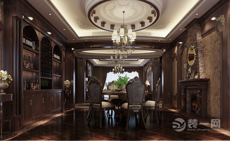 恒大雅苑-220平-造价25万 美式风格餐厅效果图