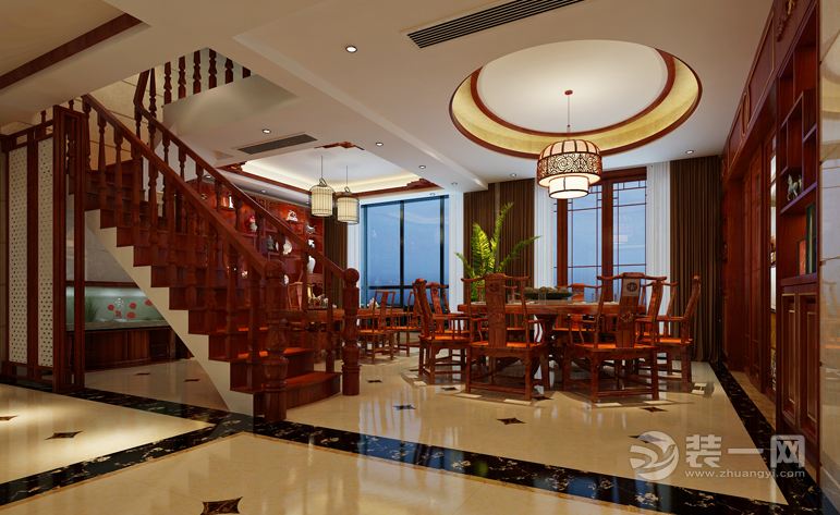 鄱阳小区-235平-复式 造价25万 中式风格餐厅效果图