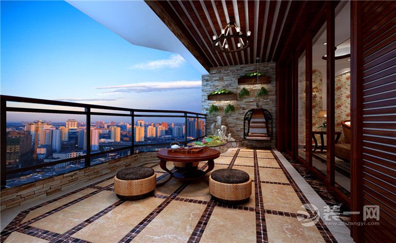 九重天-265平-三居室 造价25万 美式风格阳台效果图