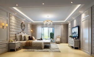 保利国际 330平 四居室 造价30万 欧式风格主卧效果图