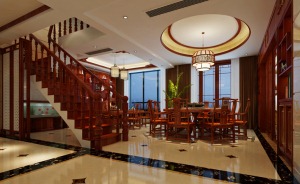 金茂梅溪湖-356平 复式 造价50万 中式风格餐厅效果图