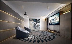 第六都-112平 三居室 造价10万 现代风格家庭影院效果图