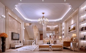融科紫檀-296平-造价 39万 简欧风格客厅效果图