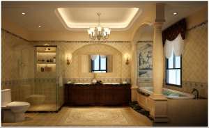 美的城-99平 二居室 造价10万 美式风格卫生间效果图