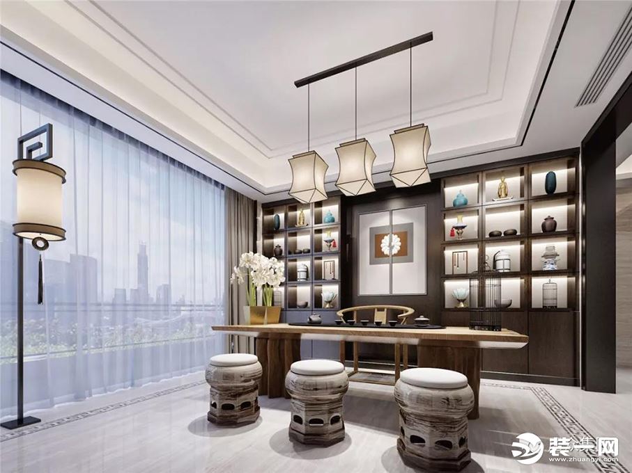 惠州居众装饰189平雅居乐白鹭湖新中式风格茶室效果图