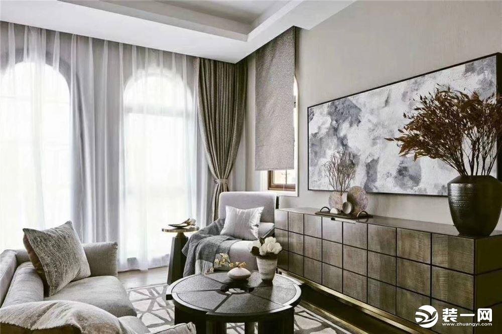 惠州居众装饰中洲中央公园别墅中式风格房间电视背景效果图