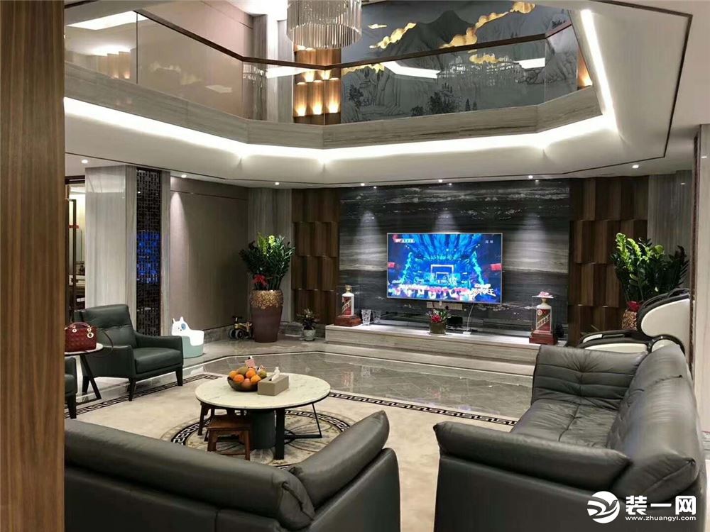 惠州居众装饰480平天地源御湾中式风格客厅效果图