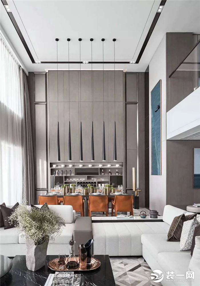 惠州居众装饰480平翡翠山别墅现代风格客厅沙发背景效果图