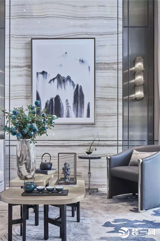 惠州居众装饰640平万林湖简约典雅风格客厅背景效果图