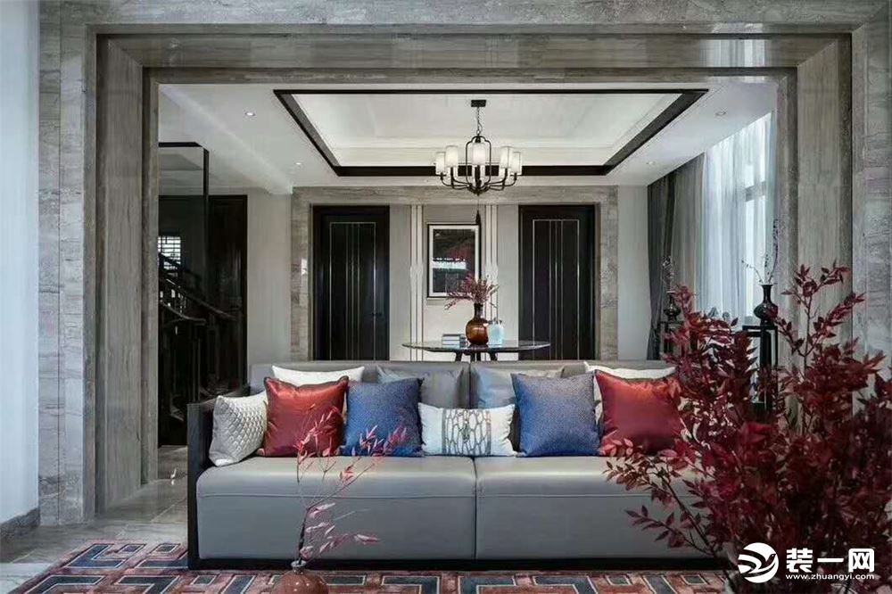 惠州居众装饰300平龙光城中式风格客厅沙发一角效果图