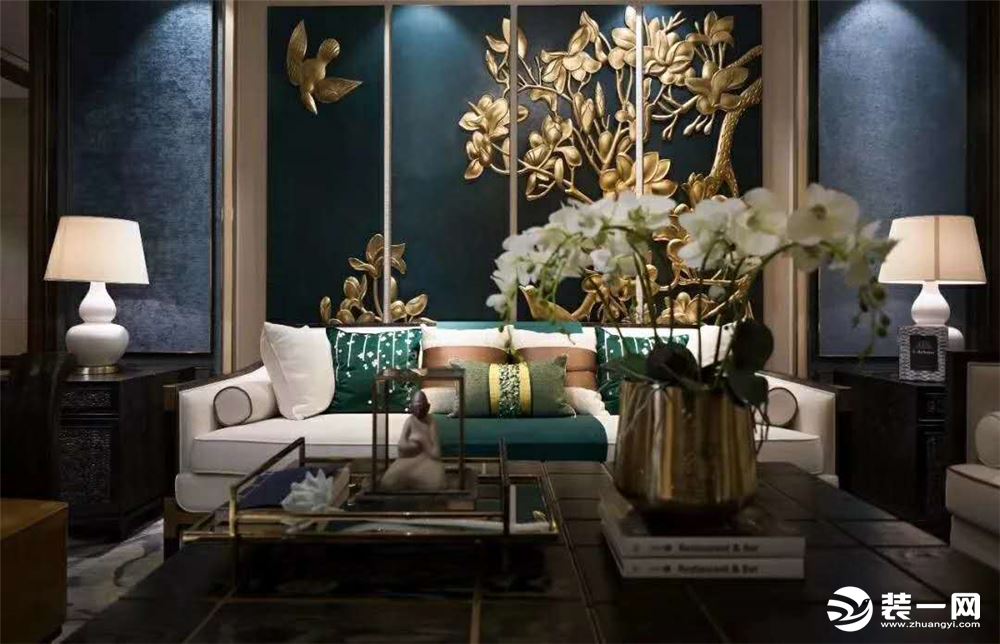 惠州居众装饰半岛一号170平现代混搭风格客厅沙发背景图