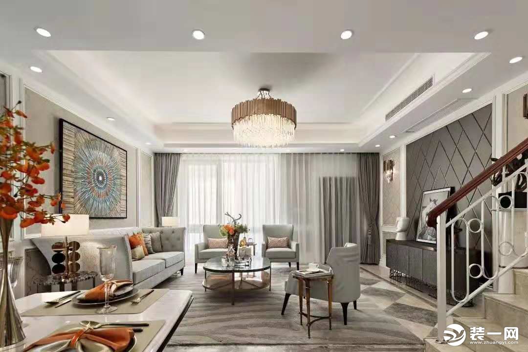 惠州居众装饰180平复式星河丹堤美式风格客厅效果图