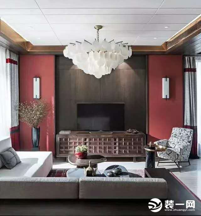 惠州居众装饰370平别墅浪琴湾中式风格电视背景效果图