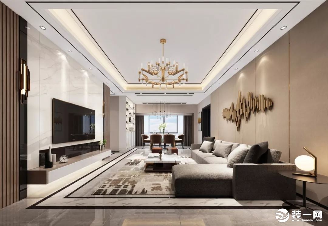 惠州居众装饰144平合生上观国际现代轻奢设计客厅效果图