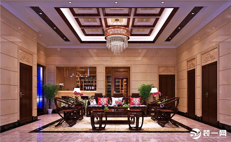 惠州居众装饰方直珑湖湾450㎡欧式风格起居厅效果图