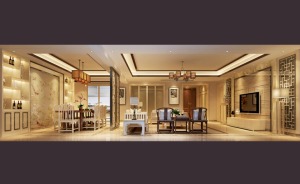 惠州居众装饰铂金府250㎡新中式风格客餐厅效果图