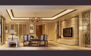 惠州居众装饰铂金府250㎡新中式风格客厅效果图