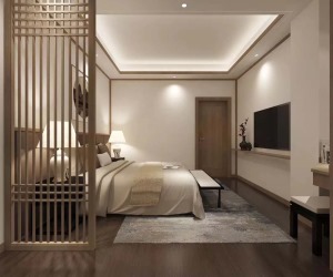 惠州居众装饰中洲中央公园160平中式佛系设计房间效果图