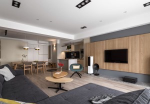 汇悦天地 130平米现代日式原木北欧风格装修客厅设计案例